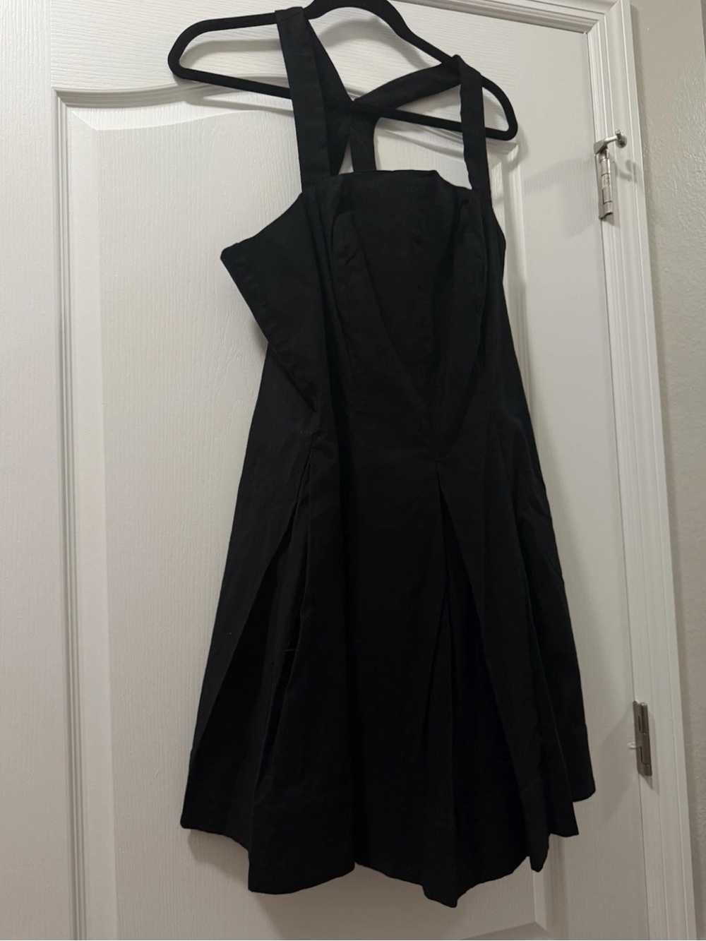 Anthropologie Black Cross-Strap Pleated Mini Dress